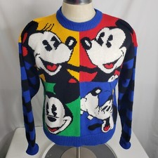 Vtg Mickey Mouse Disney Sweater Minnie Goofy Knit Youth Juniors Large