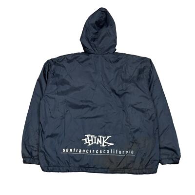 Rare Vintage 90s Think Skateboards Nylon Fleece Lined Hooded
