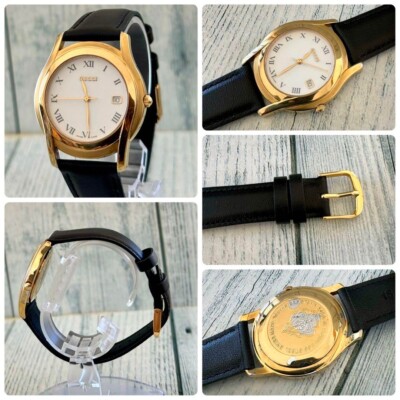 USED Excellent] GUCCI 5400M White Dial x Roman Gold Men's Watch No