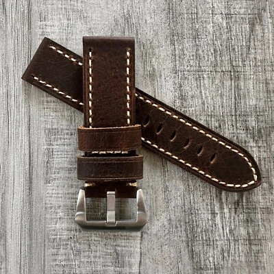 Véritable Cuir 26mm Bracelet Montre Pour Panerai - Vintage Marron de - Photo 1/4