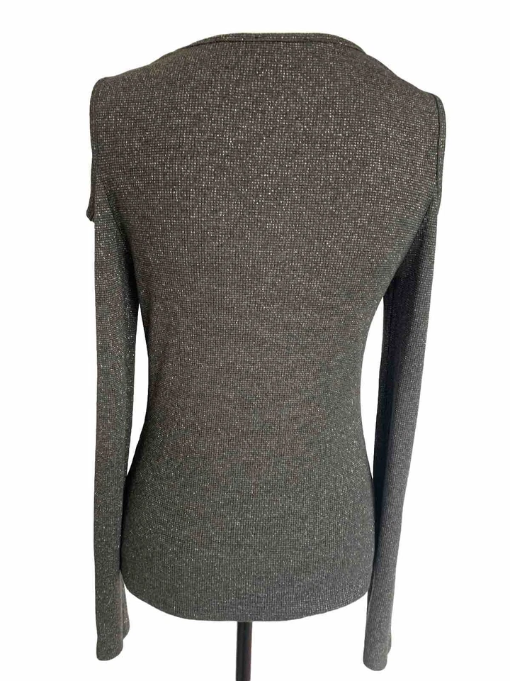 New Look Womens Grey Top Size 14 Cold Shoulder Long Sleeve Round Neck Sparkly - Image 4 of 4