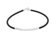 BRACCIALE IN ORO BIANCO 18K E CAUCCIU', PIASTRA TUBOLARE LUCIDA E SATINATA, 3 MM