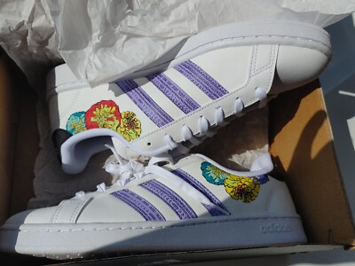 Adidas custom flower shoe white and purple size 10 Womens