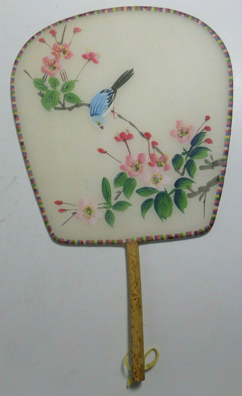 Fan bird scene, silk like, hand painted? Japanese? vintage eBay