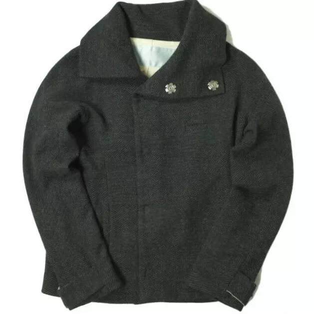 Dulcamara Japan Herringbone tweed high neck jacket 0 Charcoal gray Blouson outer