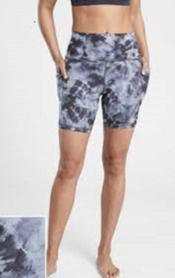 NWOT Athleta Blue Tie Dye Salutation Stash Pocket II Print 7'' Shorts 1X