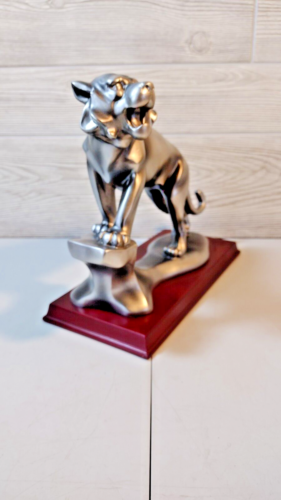 Herco professionelles Geschenk Löwe Statue 10" Skulptur gebürstetes Silber Harz Holzsockel - Bild 2 von 8