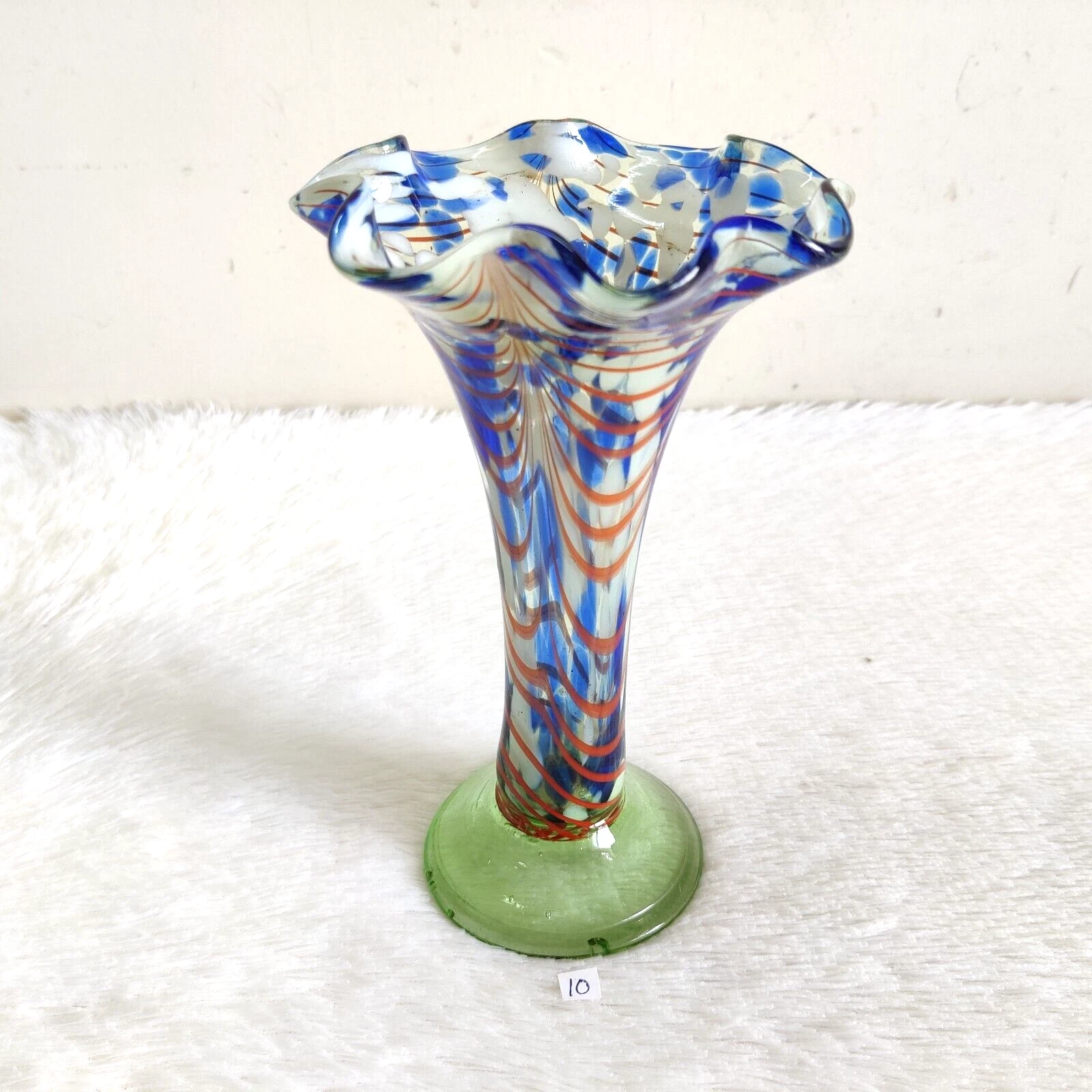 Vintage 1920s Multicolor Multicolor Pea Blue Glass Flower Vase