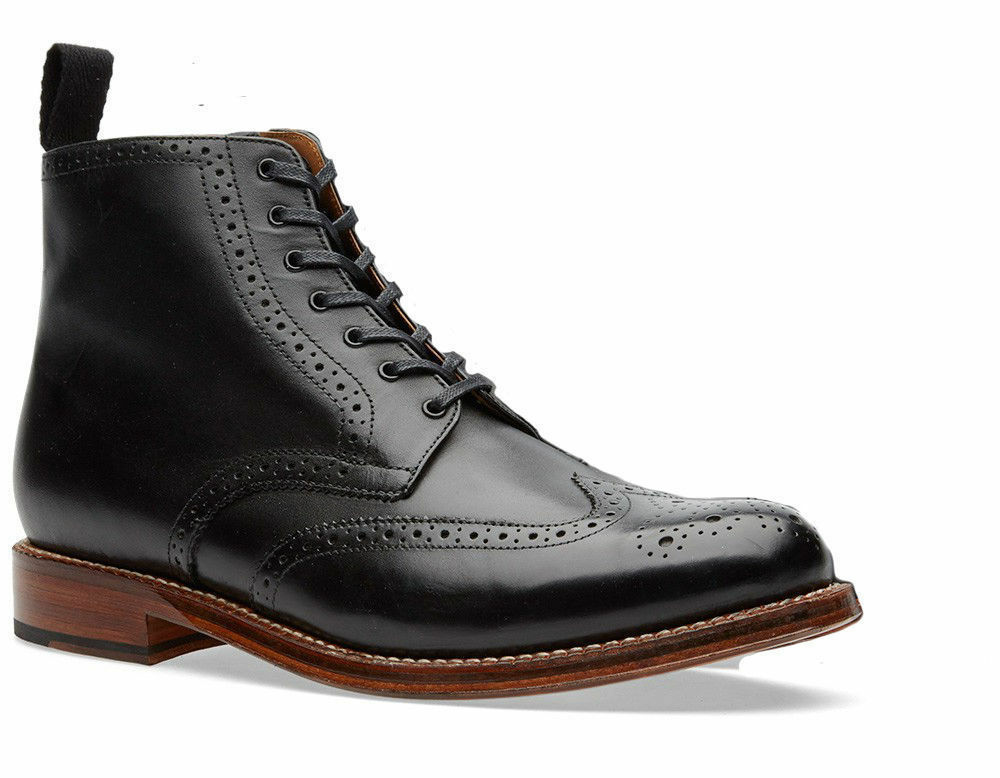 Handmade Men's Ankle High Black Brogue 