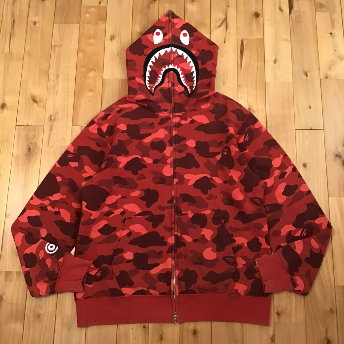 BAPE Red camo Shark full zip hoodie A Bathing Ape Size 2XL | eBay