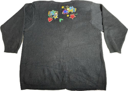 Vintage Quacker Factory BlackChristmas Cardigan 2X Angels Wishes Kitschy Button - Picture 2 of 24