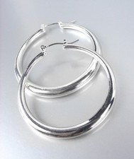 Great New Classic Silver Plated 1.5" Smooth  Shiny Round Hoop Earrings