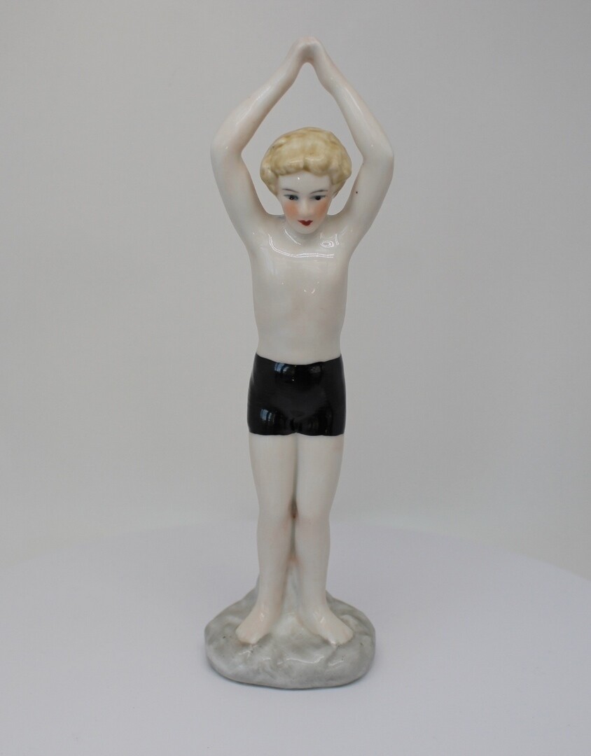 Art Deco German Style Porcelain Swimmer Boy Figurine Art Nouveau Design