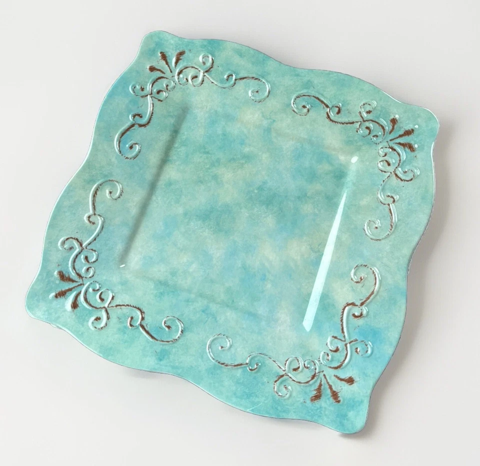 Merritt Provence Turquoise Blue 11-inch Square Melamine Dinner Plate Set Of 8 - Image 3 of 4