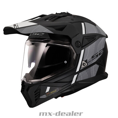 LS2 MX 702 Pioneer 2 Hill Matt Schwarz Weiß Dualsport Enduro Helm Crosshelm