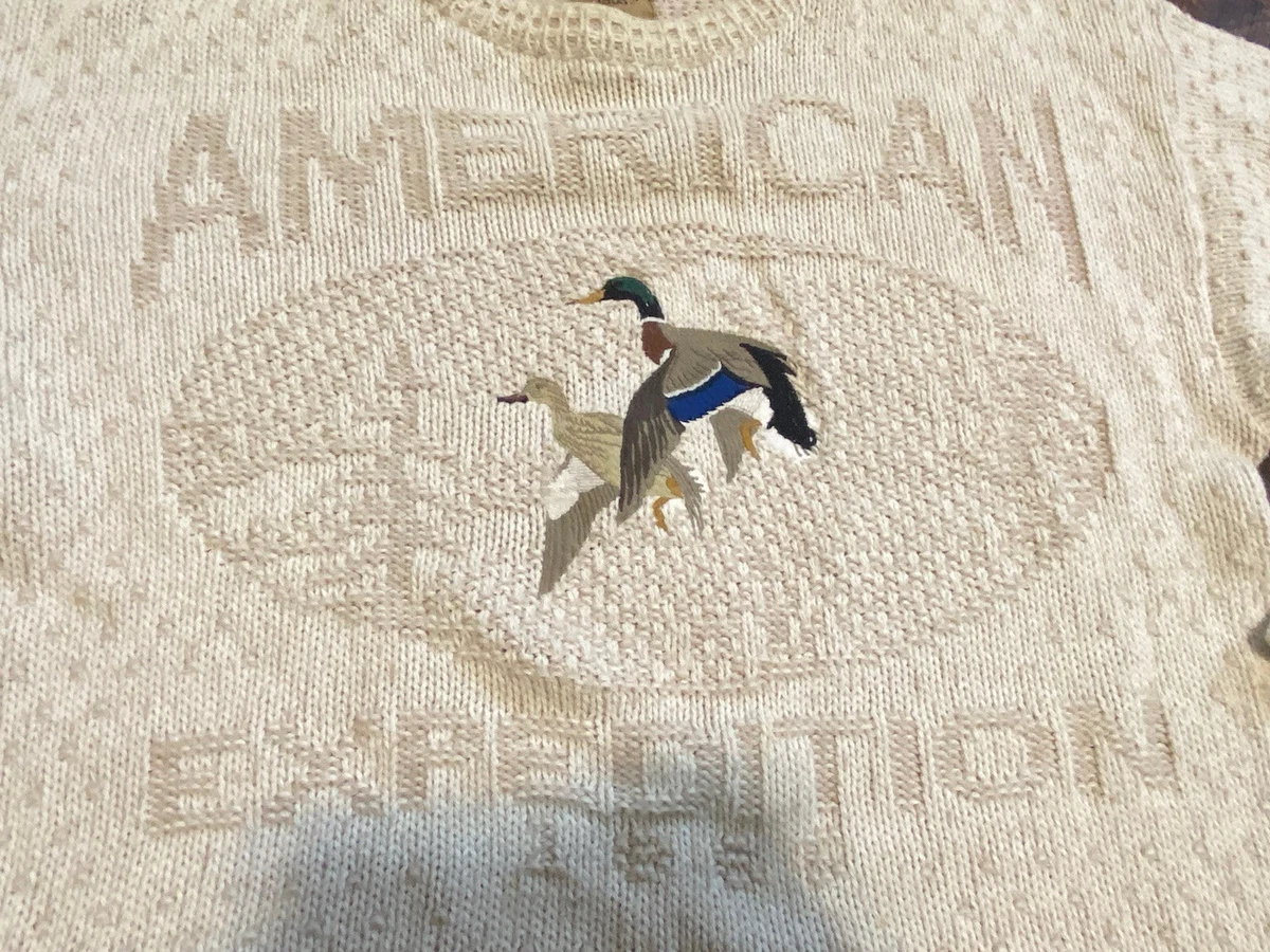 Vtg Duck Head Expedition 1865 Mens M Knit Sweater Embossed 90s USA Ducks Hunting