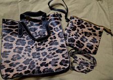 Leopard Animal Print Women s Tote Brown Black Zip Pouch Detachable Strap Gold
