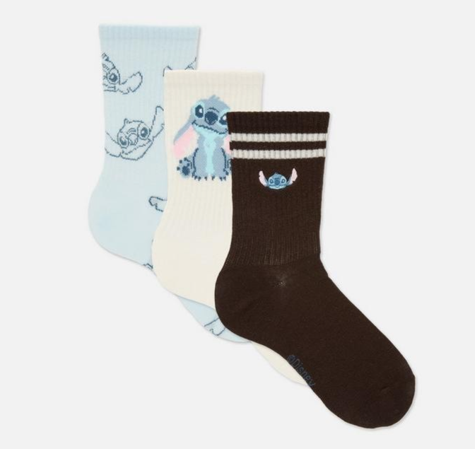 Disney Lilo Stitch Socks Womens Shoe Size 8-10 Blue 3 Pack Crew Blue White Brown