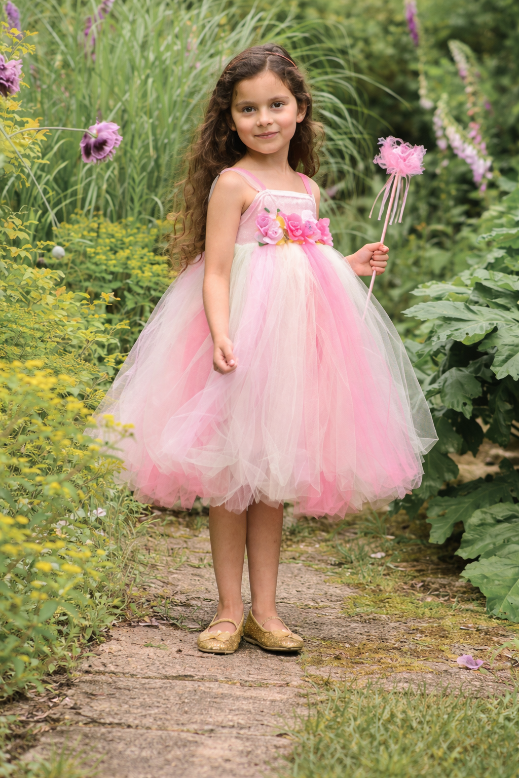 Girls Pink Summer Fairy Dress Tutu Costume Princess Party Fancy Dress Outfit