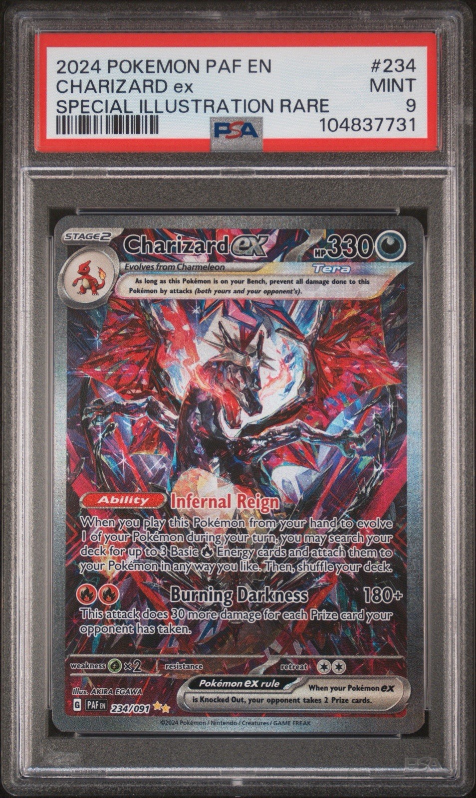CHARIZARD 234/091 EX PALDEAN FATES SPECIAL ILLUSTRATION RARE PSA 9