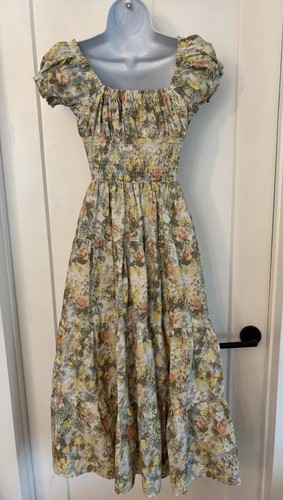 Vestido Danielle Bernstein Floral Fuera de los Hombros Calado en Niveles Midi/Maxi Talla XS - Imagen 4 de 9