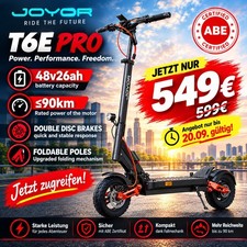 JOYOR T6E PRO E-Scooter 48 V 26 Ah 10 Zoll ABE bis 90 km Klappbar Blinker …