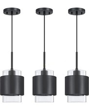 3 Pack 1 Light Hanging Kitchen Island Modern Industrial Farmhouse Glass and Blac