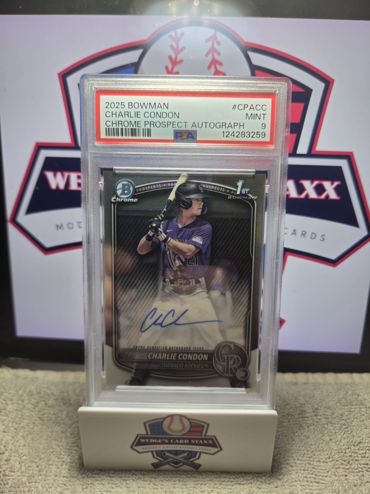 2025 Bowman - Chrome Prospect Autographs Charlie Condon #CPA-CC (AU, RC) PSA 9