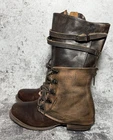 Freebird Ravi Brown Leather Lizard Embossed Lace Up Mid Calf Boots Women US 10