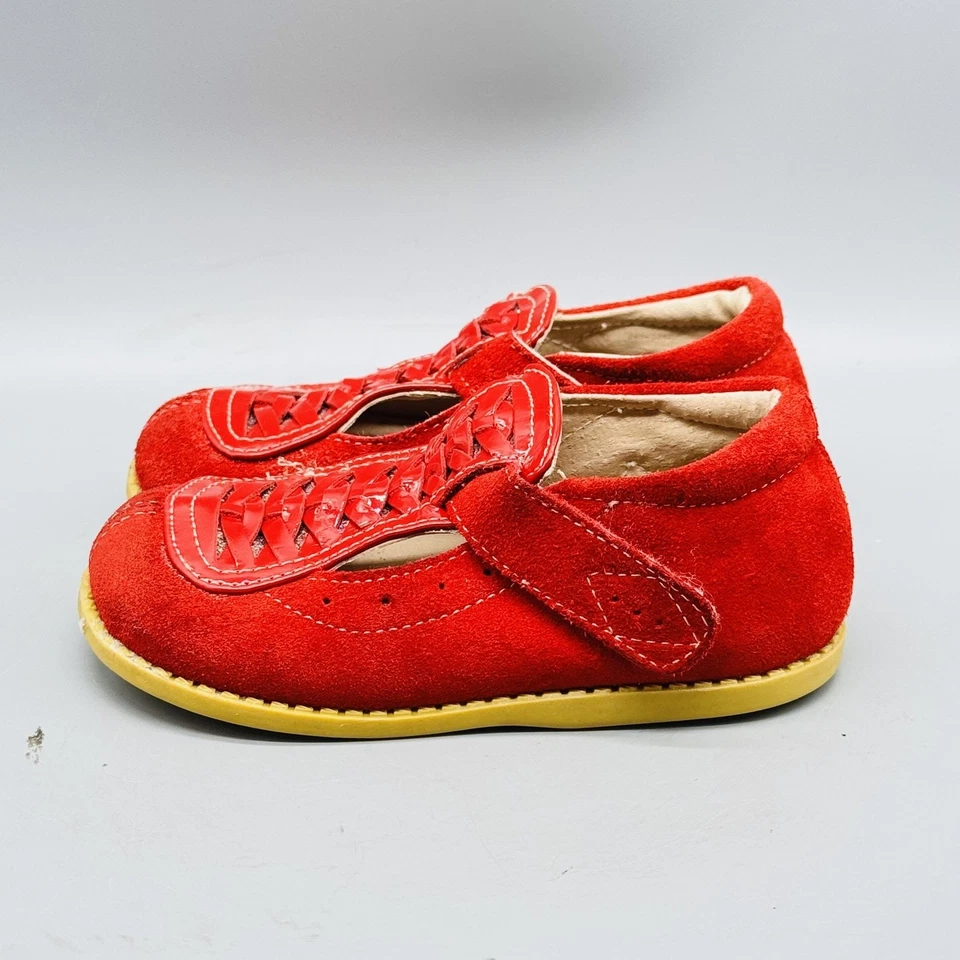 Livie & Luca Zapatos Niños Niña 8 Rojo Gamuza Mary Jane Tejido T Correa Niño Comodidad Foto 4 de 4
