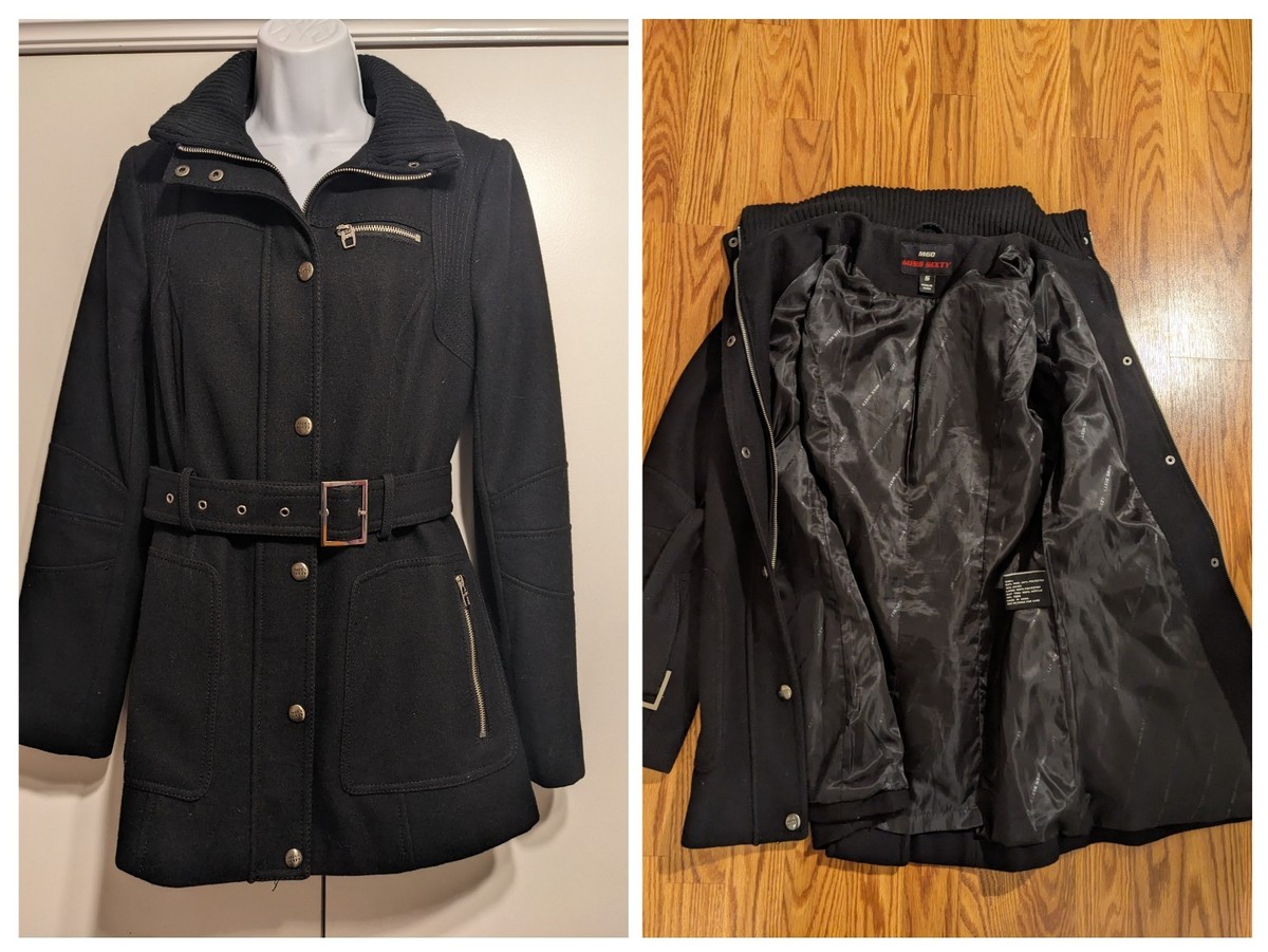 Miss Sixty ミリタリージャケット M60 Miss Sixty Black Belted Single Breast Zip Button Coat Jacket