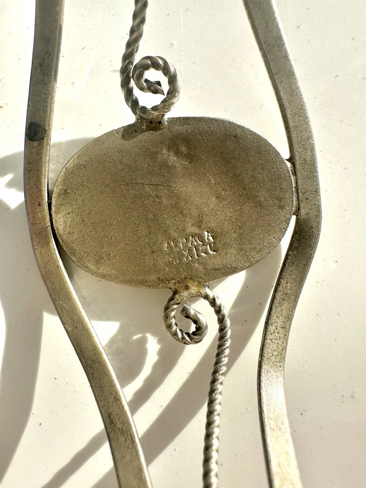 Brazalete Vintage Alpaca Mex Plata Abulón y Esmalte Montaña, Luna, Estrellas Foto 3 de 4