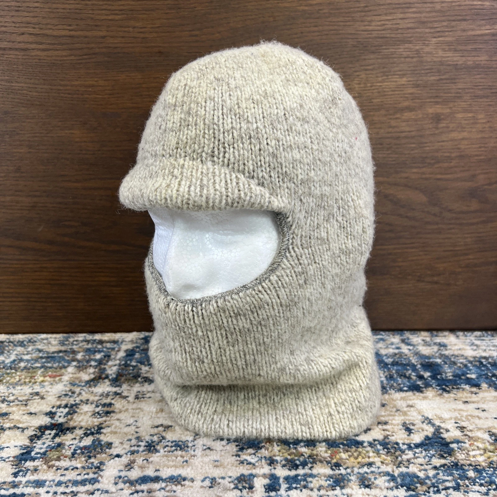 Wigwam Wool Balaclava Hood Oatmeal Gray Knit Ski Mask Vintage Made in USA
