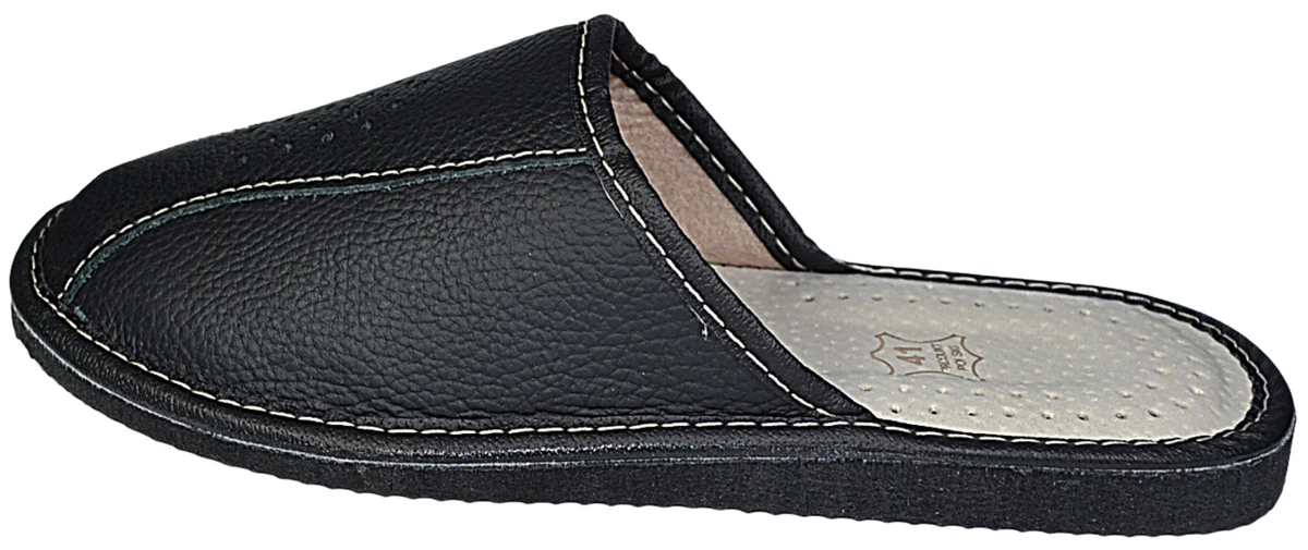 Herren Leder Hausschuhe schwarz Handarbeit Latschen Pantoffeln Schlappen Gr40-46