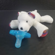 WubbaNub Infant Baby Soothie Pacifier Polar Bear White Plush Red Plaid Feet