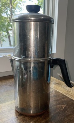 Vintage Revere Ware 8 Cup Stainless Copper Bottom Drip Coffee Maker Pot 1801 USA