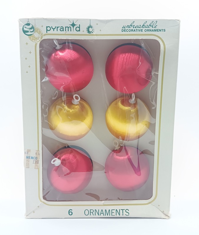 Vintage Christmas Pyramid Unbreakable Decorative Ornaments Red And Yellow Set 