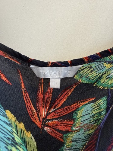 Redherring Dress 18 Summer Leaf Print Adjustable Straps Cold Shoulder - Picture 3 of 7