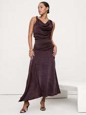 Women's Hammered Satin Twist-Shoulder Dress