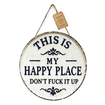 #ad Vintage Round Metal Sign “This Is My Happy Place” Wall Hanging Plaque $19.99