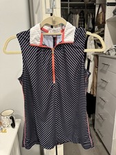 Fairway Greene Women s Sleeveless Polo Navy White Striped Quarter Zip Golf S