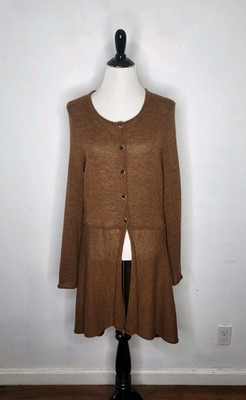 PERUVIAN CONNECTION Duster Cardigan Women's Large Brown Alpaca Wool Half Button