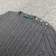 Ralph Lauren Sweater Womens S Gray 3D Aran Cable Knit Pullover Crewneck Preppy