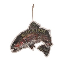 Wishing I Was Fishing Coastal Plaque Sign Wall Hanging Decor Decoration For The
