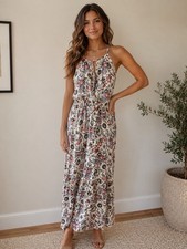American Eagle Size Small Floral Halter Maxi Dress Boho Sleeveless Summer Dress