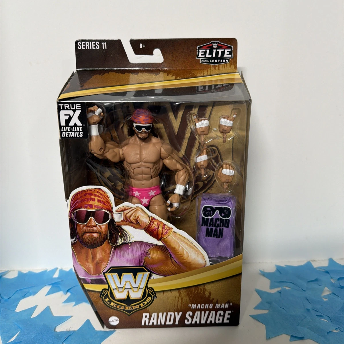 WWE HKP10 Elite WrestleMania Macho King Randy Savage actiefiguur, beweegbaar WWE verzamelstuk met accessoires, speelgoedcadeau voor kinderen en fans vanaf 8 jaar