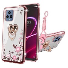 for Revvl 6 5G Case, T-Mobile T Phone 5G Case for Women Glitter Rose Gold