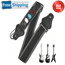 Guitar Strap with Pick Holder Adjustable Nylon for Acoustic Electric Bass Black