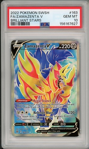 2022 Pokemon SWSH Brilliant Stars Zamazenta V Full Art #163 PSA 10