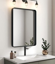 Modern Black Frame Bathroom Mirror for Wall, 30 x 22 Inch Rectangle Round Mir...